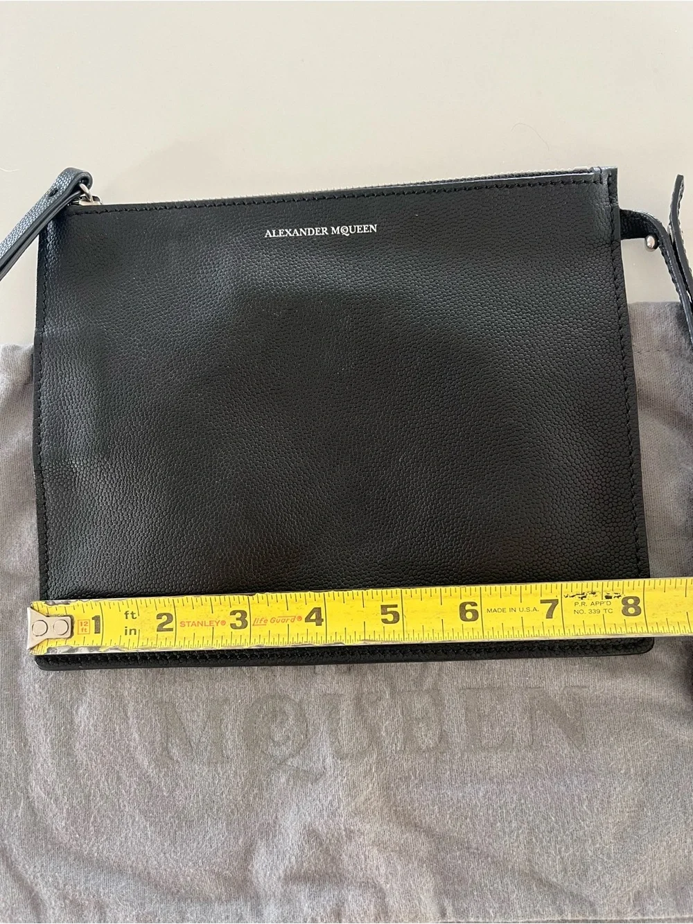 Alexander McQueen Rare Black Grained Leather Wristlet Pouch Clutch Like New